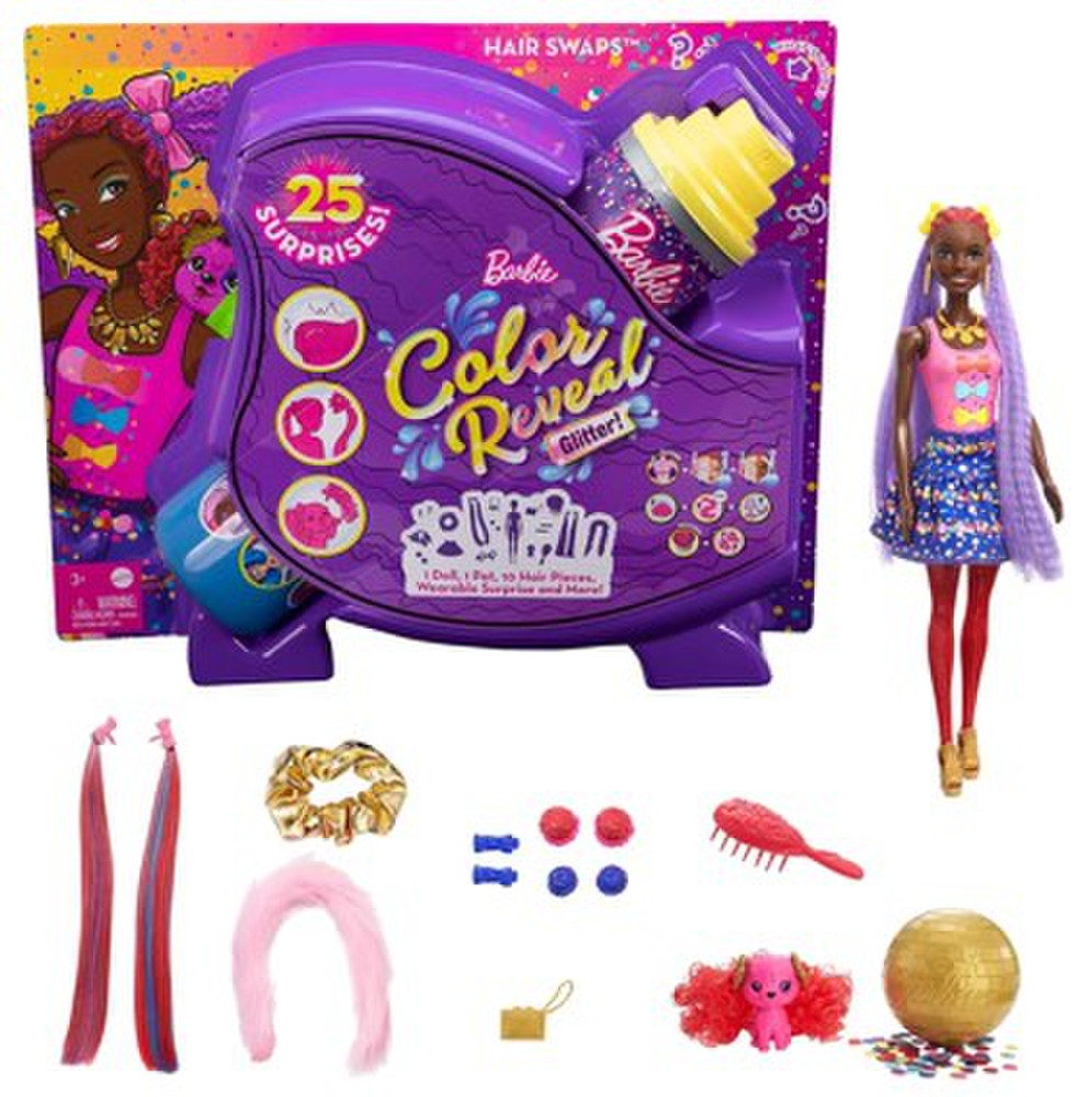 Barbie Color Reveal Glitter! Hair Swaps Doll – Toys